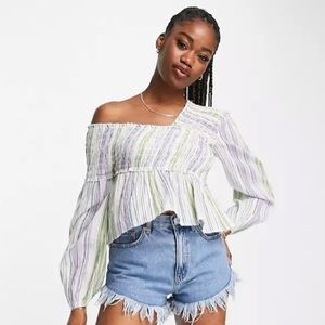 ASOS Off the shoulder top in pastel stripe **NEW - in packaging**